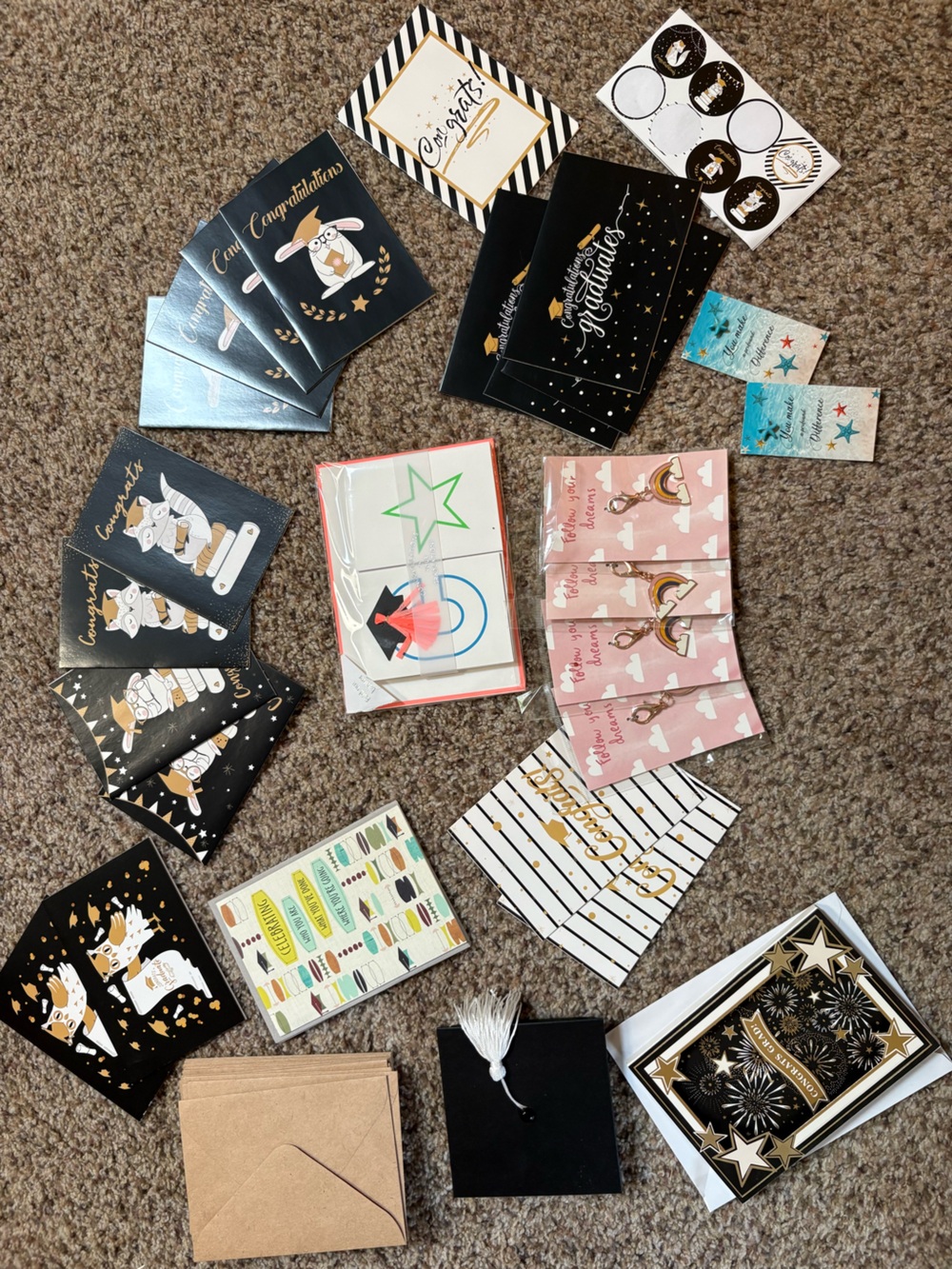 Graduation Congrats Card Pack with Pink Rainbow Keychains, a gift  box, Charms